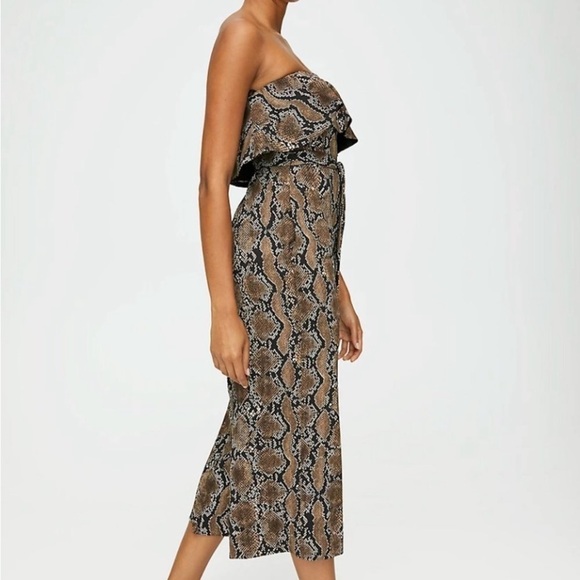 Aritzia Babaton Brown Snake Print Strapless Flutter Jumpsuit Size 8 - Picture 3 of 11